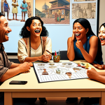 **

A diverse group of animated characters from different cultural backgrounds brainstorming around a table. Some are laughing at a visual gag storyboard, while others are in deep discussion. The room is filled with concept art showcasing a variety of cultural clothing, architecture, and symbols. Emphasis on the importance of cultural consultants.

**