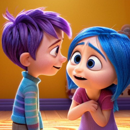 Home 17 ** A heartwarming scene from an animated film featuring personified emotions as characters. Emphasize vibrant colors and a style reminiscent of Pixar's "Inside Out," focusing on a moment of emotional connection and understanding.
**