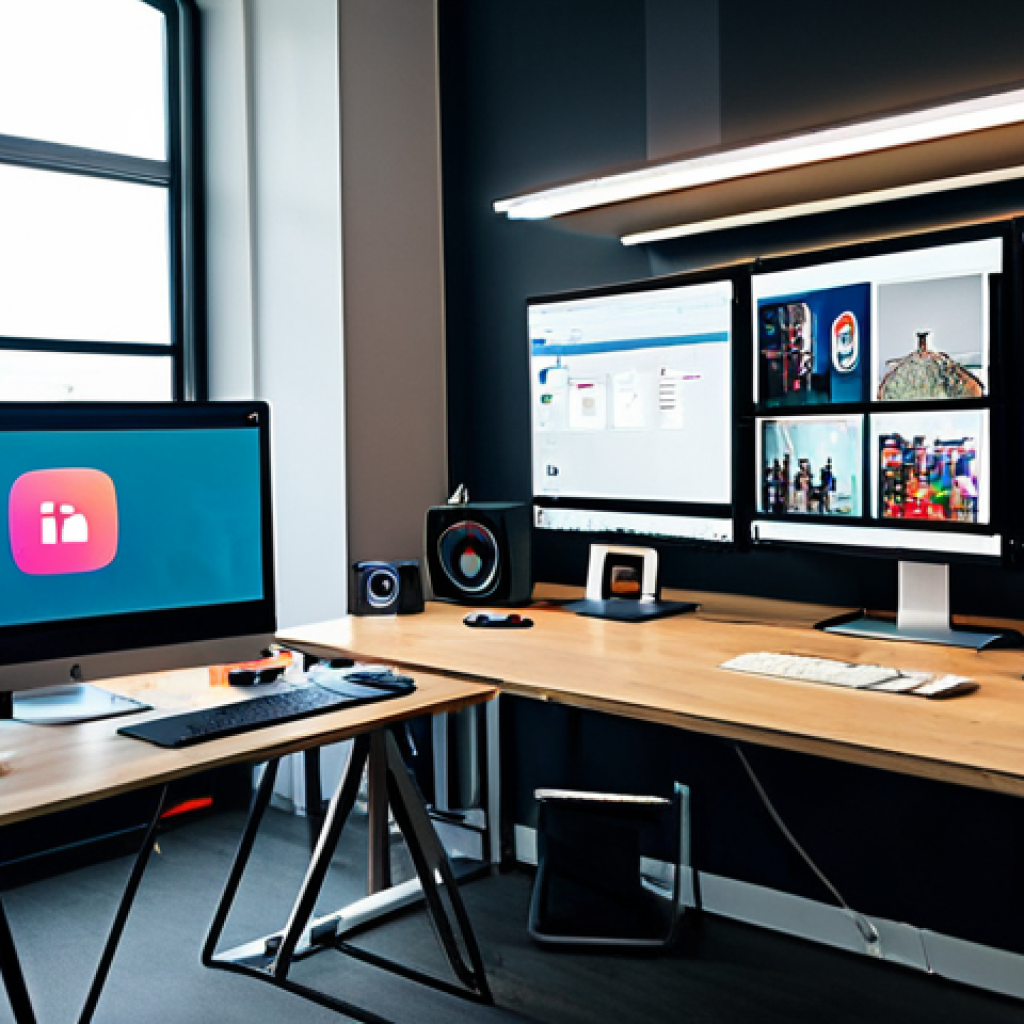 Social Media Showcase**
"A vibrant, modern animation studio office in Berlin, Germany, fully clothed animators collaborating on screens, showcasing various social media platforms (Instagram, LinkedIn, YouTube) on large monitors displaying animated content. Appropriate attire, safe for work, professional environment, perfect anatomy, correct proportions, well-lit, high resolution, family-friendly."
**