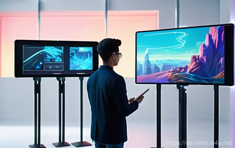 애니메이션 기획사의 신규 콘텐츠 기획 팁 - **Prompt 1: AI-Enhanced Creative Workflow**
A group of diverse animators, storytellers, and conc...