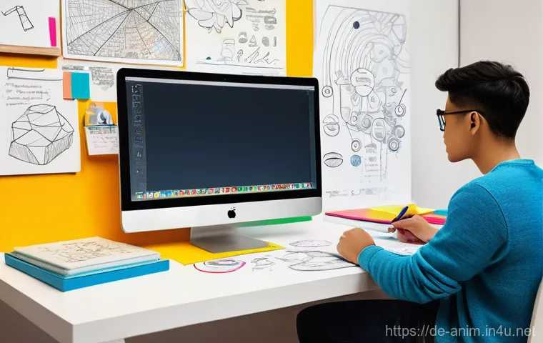 애니메이션 기획 실기 시험 준비 방법 - **Prompt for Creative Conception and Brainstorming:**
    "A vibrant and organized animation artist'...