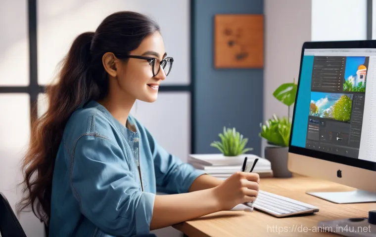 애니메이션 기획과 크라우드 펀딩 성공 사례 - **Prompt 1: Indie Animator's Creative Hub**
    A young, focused female animator (mid-20s, dressed i...