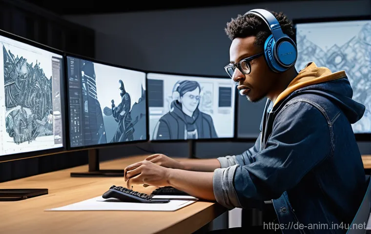 애니메이션 제작 기획 단계 사례 - **Prompt 2: A Determined Adventurer in a Fantastic Floating City**
    A brave-looking young man, pe...