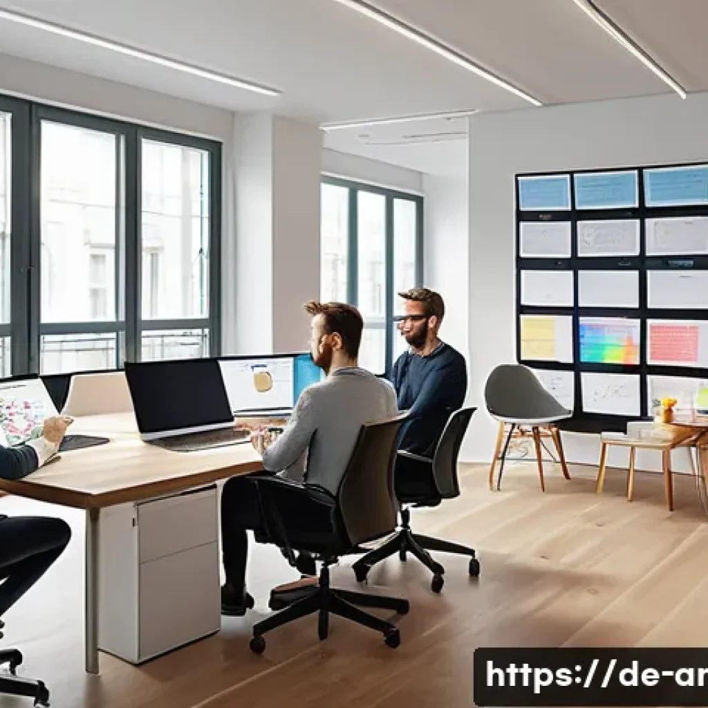 애니메이션 기획사를 위한 자기계발 도서 추천 - A modern animation studio environment in Berlin, Germany, showing a diverse creative team collaborat...