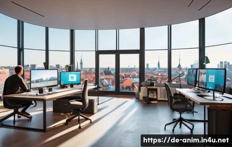 애니메이션 분야 이직 준비 방법 - A modern animation studio workspace in Berlin, showcasing a diverse team of young professionals coll...