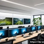 Home 19 애니메이션 기획사의 협업 플랫폼 활용법 - A modern animation studio workspace showing a diverse team of creative artists and technical experts...