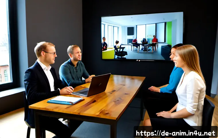 애니메이션 기획사에서의 회의 진행 방법 - Photorealistic animation studio planning meeting in a bright modern Berlin office, diverse German cr...
